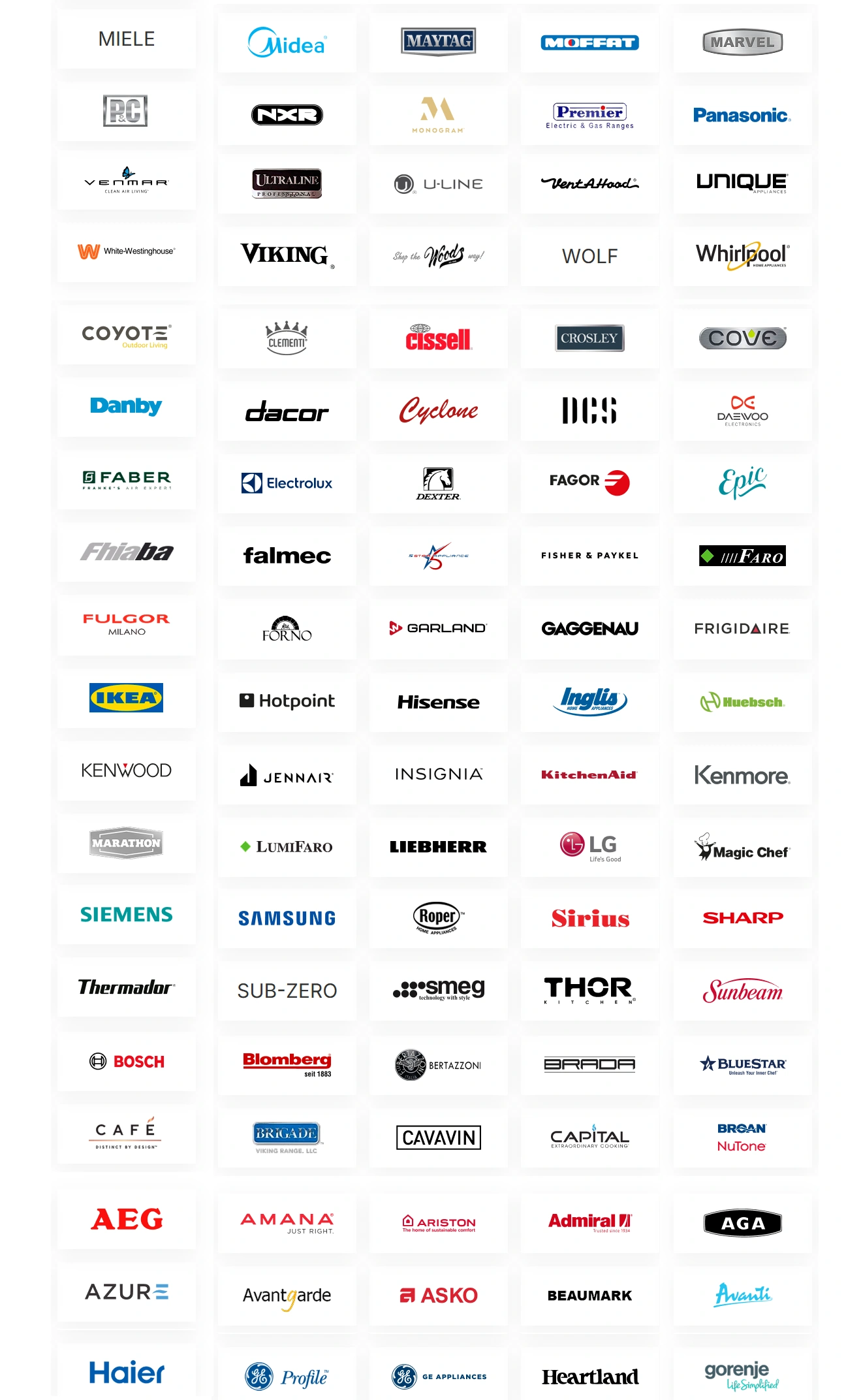 Major Appliance Brands Serviced by Mr. Singh Quick Services