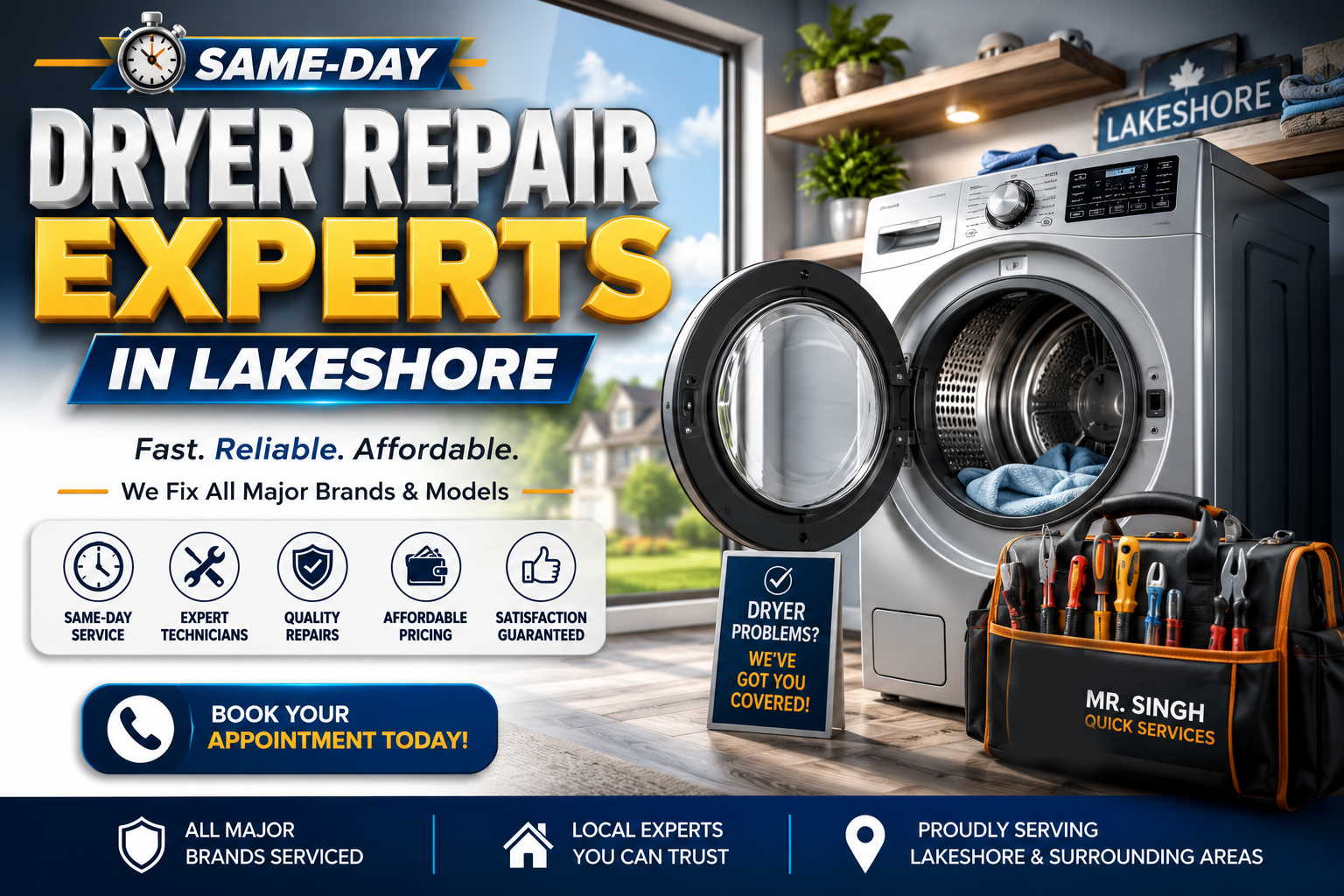 Same-Day Dryer Repair Experts in Lakeshore | Fast & Reliable Service