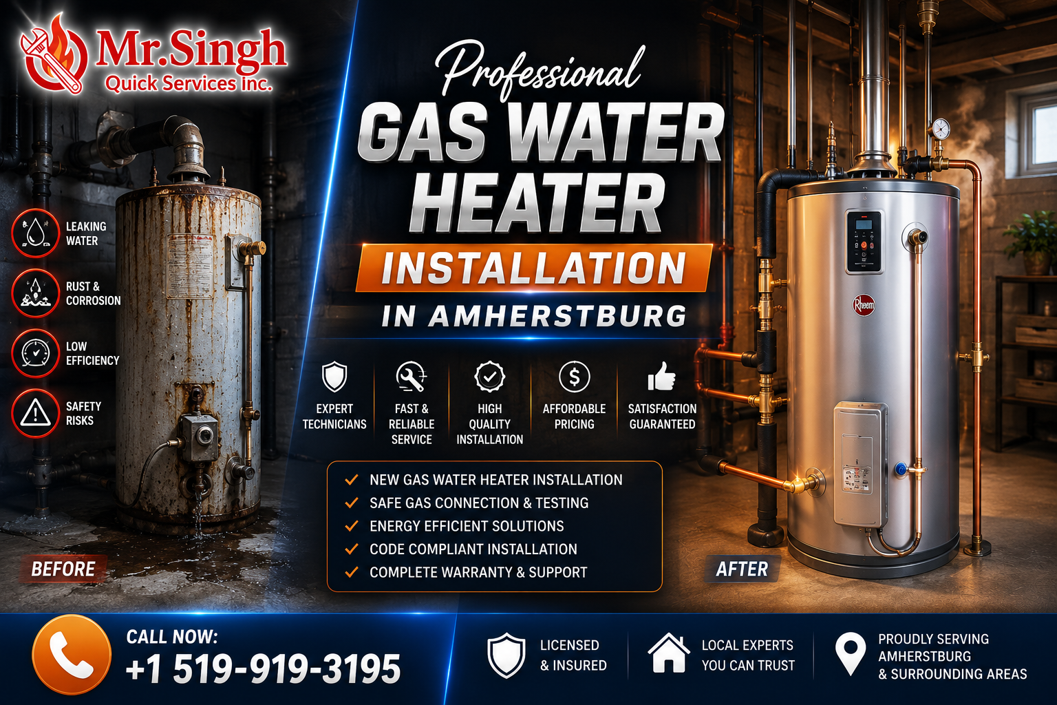 Professional Gas Water Heater Installation in Amherstburg | Mr. Singh Quick Services
